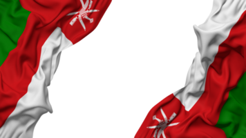 Oman drapeau tissu vague bannière dans le coin avec bosse et plaine texture, isolé, 3d le rendu png