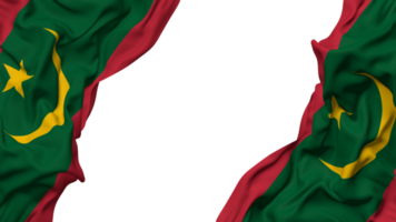 Mauritania Flag Cloth Wave Banner in the Corner with Bump and Plain Texture, Isolated, 3D Rendering png