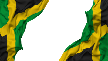 Jamaika Flagge Stoff Welle Banner im das Ecke mit stoßen und einfach Textur, isoliert, 3d Rendern png