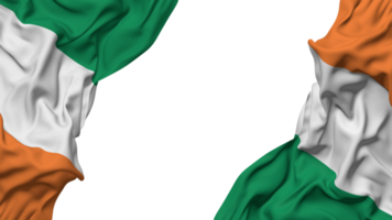 Irland Flagge Stoff Welle Banner im das Ecke mit stoßen und einfach Textur, isoliert, 3d Rendern png