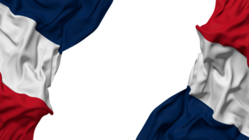 France drapeau tissu vague bannière dans le coin avec bosse et plaine texture, isolé, 3d le rendu png