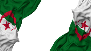 Algérie drapeau tissu vague bannière dans le coin avec bosse et plaine texture, isolé, 3d le rendu png