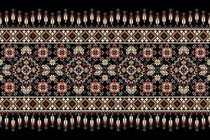 Floral Cross Stitch Embroidery on black background.geometric ethnic oriental pattern traditional.Aztec style abstract vector illustration.design for texture,fabric,clothing,wrapping,decoration,carpet.