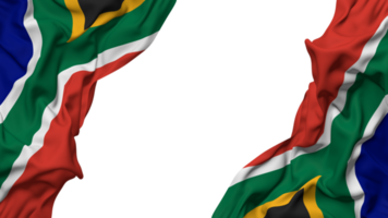 Süd Afrika Flagge Stoff Welle Banner im das Ecke mit stoßen und einfach Textur, isoliert, 3d Rendern png