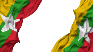 Myanmar, Burma Flag Cloth Wave Banner in the Corner with Bump and Plain Texture, Isolated, 3D Rendering png