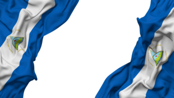Nicaragua Flag Cloth Wave Banner in the Corner with Bump and Plain Texture, Isolated, 3D Rendering png