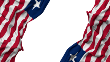 Liberia Flagge Stoff Welle Banner im das Ecke mit stoßen und einfach Textur, isoliert, 3d Rendern png