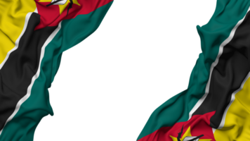 Mozambique Flag Cloth Wave Banner in the Corner with Bump and Plain Texture, Isolated, 3D Rendering png