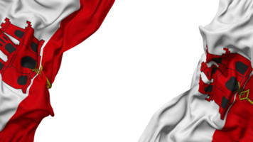 Gibraltar Flag Cloth Wave Banner in the Corner with Bump and Plain Texture, Isolated, 3D Rendering png