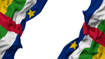 Central African Republic Flag Cloth Wave Banner in the Corner with Bump and Plain Texture, Isolated, 3D Rendering png