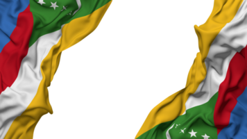 comores drapeau tissu vague bannière dans le coin avec bosse et plaine texture, isolé, 3d le rendu png