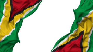 Guyana Flagge Stoff Welle Banner im das Ecke mit stoßen und einfach Textur, isoliert, 3d Rendern png