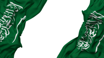 Saudi Arabien Flagge Stoff Welle Banner im das Ecke mit stoßen und einfach Textur, isoliert, 3d Rendern png