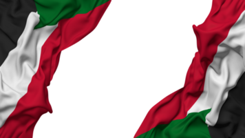 Sudan Flag Cloth Wave Banner in the Corner with Bump and Plain Texture, Isolated, 3D Rendering png