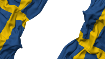 Suecia bandera paño ola bandera en el esquina con bache y llanura textura, aislado, 3d representación png