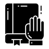 Hand on book showing concept of oath vector, oath book icon vector