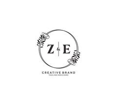 initial ZE letters hand drawn feminine and floral botanical logo suitable for spa salon skin hair beauty boutique and cosmetic company. vector