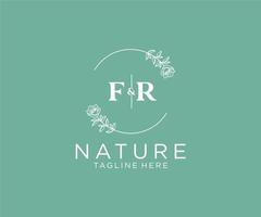 initial FR letters Botanical feminine logo template floral, editable premade monoline logo suitable, Luxury feminine wedding branding, corporate. vector