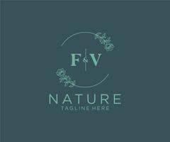 initial FV letters Botanical feminine logo template floral, editable premade monoline logo suitable, Luxury feminine wedding branding, corporate. vector