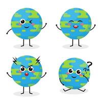 Cute Earth Character with Various Expressions Collection in Flat Illustration vector