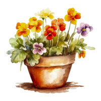 mini fleur dans pot de fleur aquarelle, ai généré png