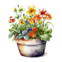 Mini Blume im Blumentopf Aquarell, ai generiert png