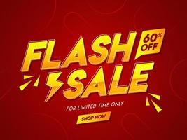 Flash Sale Text with Discount Offer on Red Background for Advertising Poster Design. vector