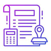 Document with stamp and calculator vector design of approval