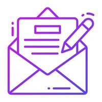 Document inside envelope and pencil denoting vector of notice