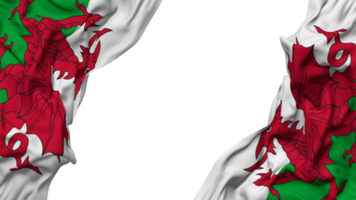 Wales Flagge Stoff Welle Banner im das Ecke mit stoßen und einfach Textur, isoliert, 3d Rendern png