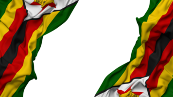 Zimbabwe Flag Cloth Wave Banner in the Corner with Bump and Plain Texture, Isolated, 3D Rendering png