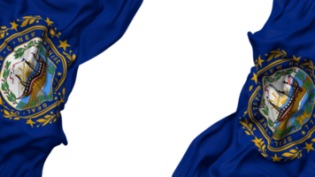 Zustand von Neu Hampshire Flagge Stoff Welle Banner im das Ecke mit stoßen und einfach Textur, isoliert, 3d Rendern png