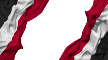 Jemen Flagge Stoff Welle Banner im das Ecke mit stoßen und einfach Textur, isoliert, 3d Rendern png