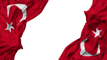 Truthahn, turkiye Flagge Stoff Welle Banner im das Ecke mit stoßen und einfach Textur, isoliert, 3d Rendern png