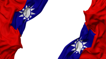 Taiwan Flag Cloth Wave Banner in the Corner with Bump and Plain Texture, Isolated, 3D Rendering png