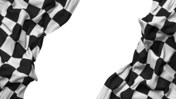 Racing Black and White Checkered Flag Cloth Wave Banner in the Corner with Bump and Plain Texture, Isolated, 3D Rendering png