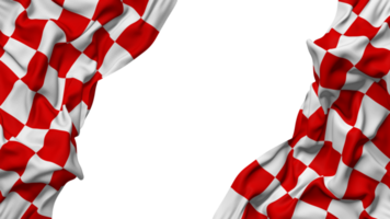 racing rood en wit geruit vlag kleding Golf banier in de hoek met buil en duidelijk textuur, geïsoleerd, 3d renderen png