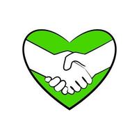 Handshake, two white hands in green heart vector
