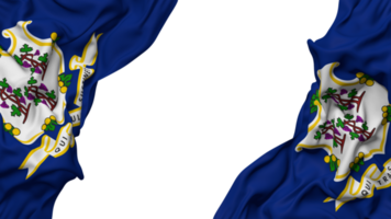 Zustand von Connecticut Flagge Stoff Welle Banner im das Ecke mit stoßen und einfach Textur, isoliert, 3d Rendern png