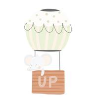 cute baby animal on hot air balloon, isolated vector