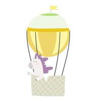 cute baby animal on hot air balloon, isolated vector