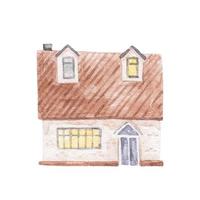 house in different colors and size, watercolor childish illustration vector