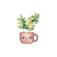 cute flower pot with face, home plants. Cute childish illustration vector