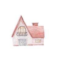 house in different colors and size, watercolor childish illustration vector