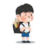 Boy student heavy bag cartoon vector