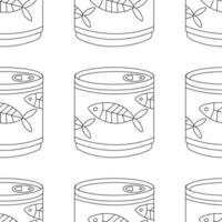Pattern with canned fish, for animals, cats, tin can with fish label. vector