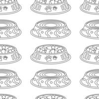 Pattern with bowl with food for animals, cats, dogs with a paw, fish. vector