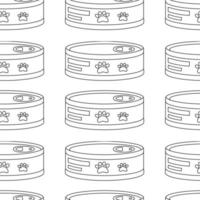 Pattern with can for animals, cats, round tin can with paw label. vector