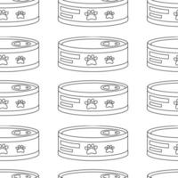 Pattern with can for animals, cats, round tin can with paw label. vector