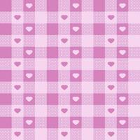 Pink tone of gingham checkered pattern with hearts. For plaid, tablecloth, cloth, shirt, dress, paper, bed, blanket, quilt, textile. Vector seamless design.  Kitchen, restaurant, Valentine's concepts.
